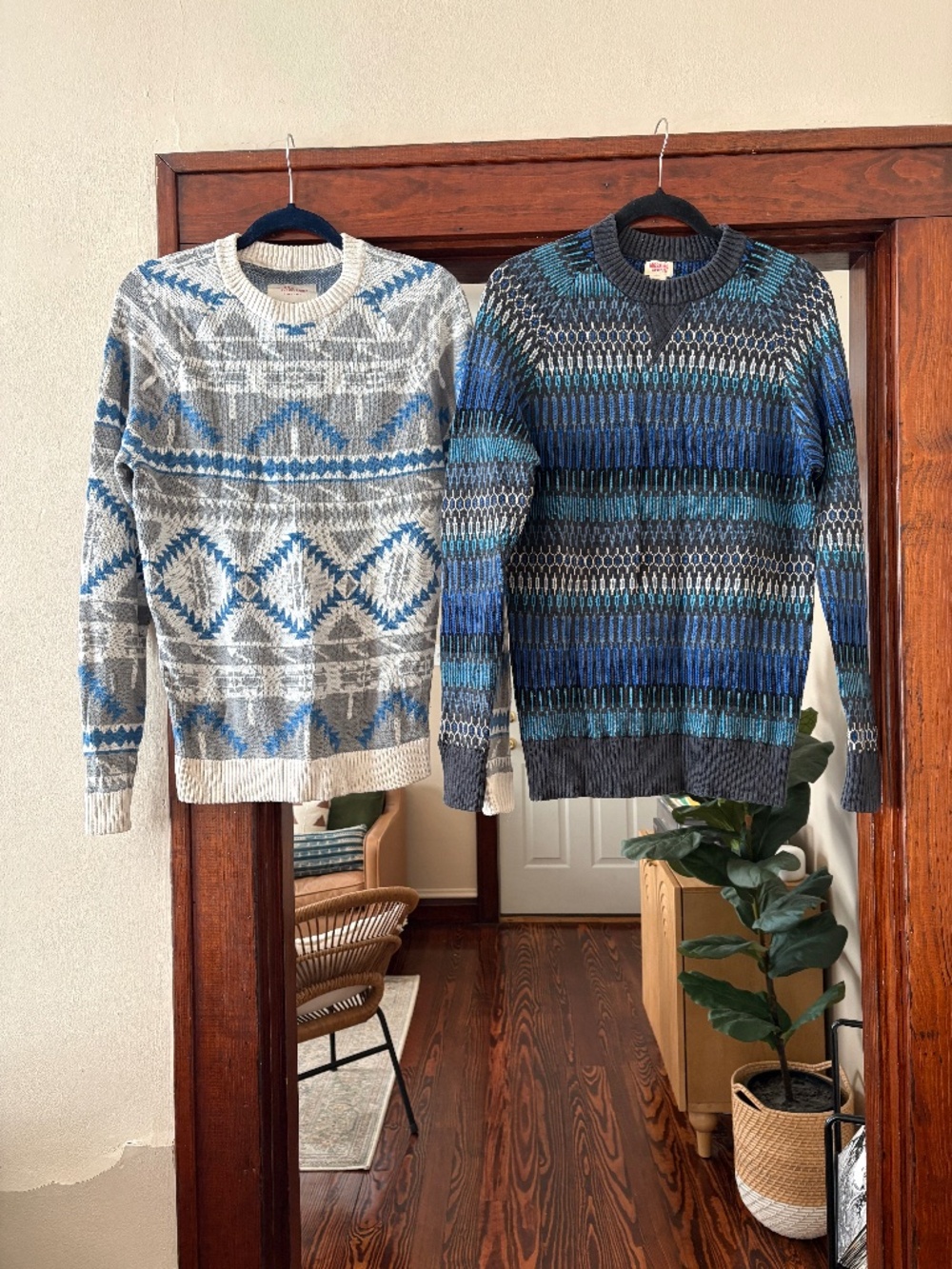 Mens Target Mossimo Sweater Bundle Set of 2 | Blue Gray Aztec Geometric | Small